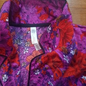 Bright Floral Pajama Set With Red & Purple Blooms